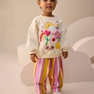 Colorful Striped Pants and Graphic Sweatshirt for Kids